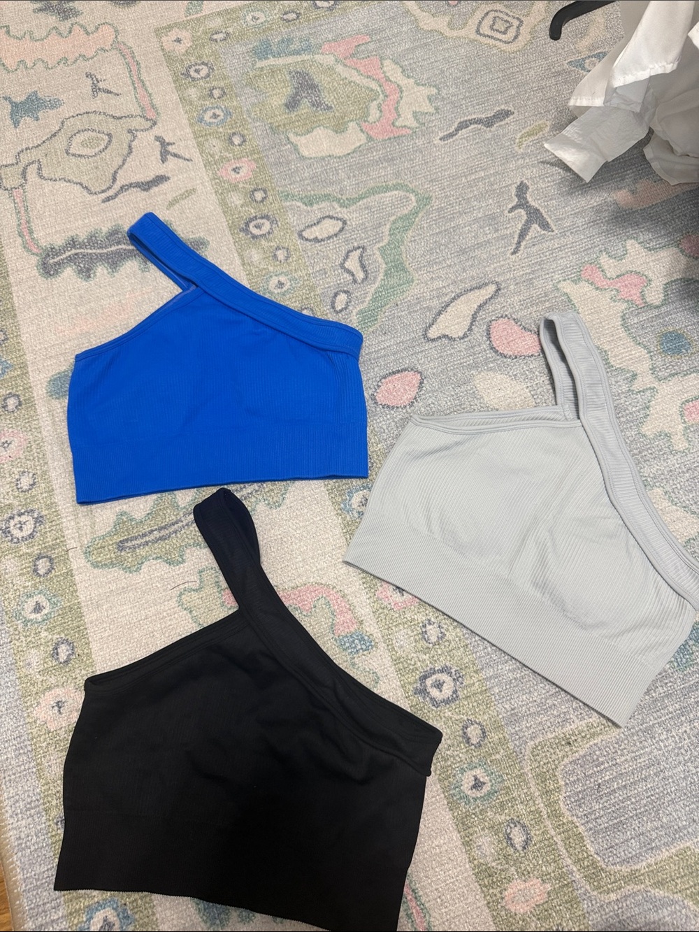 Women’s One-Shoulder Ribbed Crop Top - Blue, Black, Light Gray